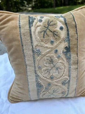 Vintage Velvet Gold Blue Floral Ivy Scroll Small Decorative Pillow Sewn 10” • $18.75