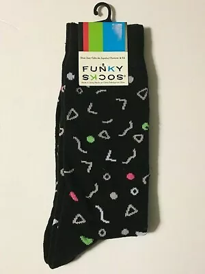 New Funky Socks Men's Crew Neon Retro 90s Design Black Size 6-12 • $6.99