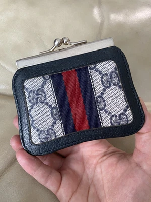 $185 • Buy Vintage GUCCI Kisslock Coin Purse Wallet Ophidia Web Stripe GG Sherry