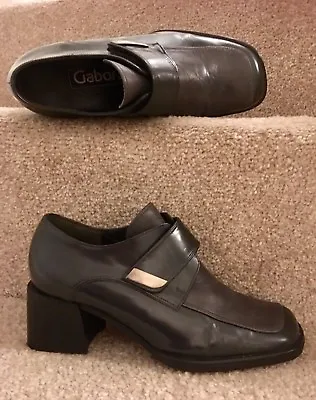 Gabor Fashion Uk 3.5 Two Tone Quality Grey Leather Women’s Shoes Block Heels • £19.55