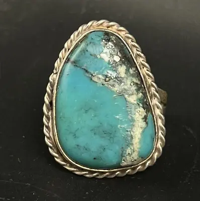 VINTAGE Old Pawn MORENCI TURQUOISE Sterling Silver RING Size 8 Quartz Inclusions • $159