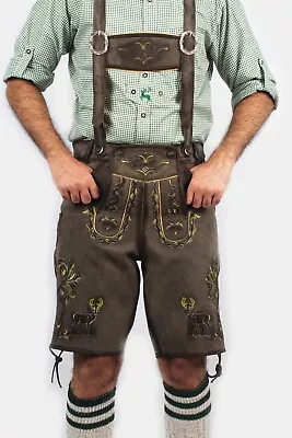 Trachten Real Leather Dark Grey Lederhosen Men Bavarian Lederhosens Oktoberfest • $84.55