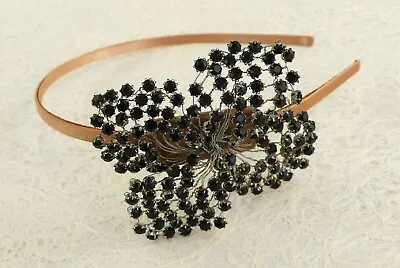 New J. Crew Faceted Crystal Floral Headband Dusty Rose & Black 1/4  Band • $32.50