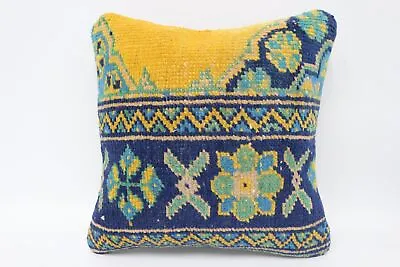 14 X14  Blue Cushion Cover Vintage Kilim Throw Pillow Boho Pillow Sham Cover • $9.36