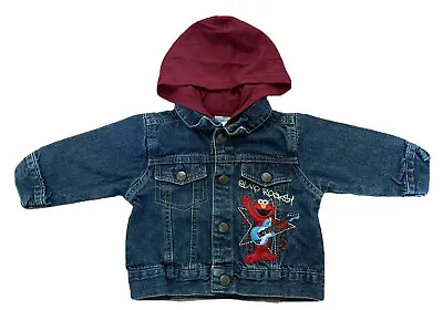 Sesame Street Jean Jacket 12 Month Blue Embroidered Elmo Rock N Roll Denim Coat • $19.90