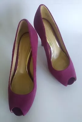 Clarks Size 4d Purple Suede Court Shoes Peep Toe. G2/70061023b2/15 • £26.99