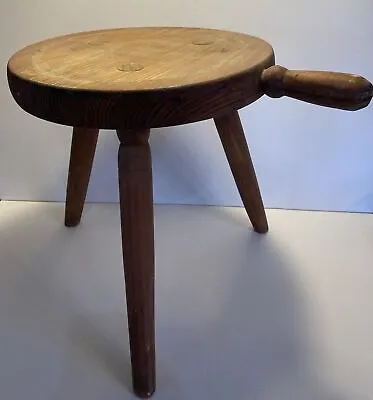 Vintage Wooden Milking Stool With Handle Three Legged 13” H X 13.5” W Rustic • $58