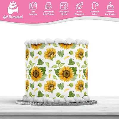 Sunflower Yellow Edible Cake Wrap Topping ICING Sheet Ribbon Printed Not Precut • £4.99