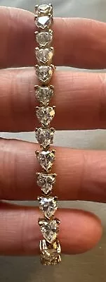 VTG Gold Over 925 Sterling Silver CZ HEARTS  Tennis Bracelet  7.75” Long 18.4gr • $17.95