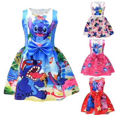 Kids Girls Lilo Stitch Costume Dress Bowknot Skirts Princess Party Fancy Dress • £10.44