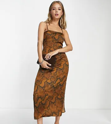 £17.99 • Buy Topshop Snake Print Cami Midi Dress Light Brown New Tags UK 12 Bodycon