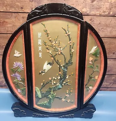 VINTAGE CHINESE SHADOW BOX With Carved Jade Decorations -  Carnelian 23  X 21  • $129