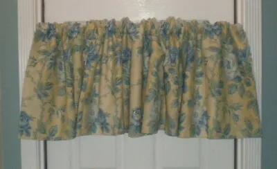 Laura Ashley Blouson Valance Blue Cabbages Roses Tea Stain 84  Garden Floral USA • $29.39