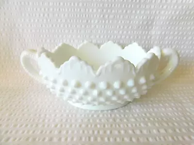 Vintage Fenton Milk Glass Hobnail Handled Sugar Jam Relish Trinket Dish-Marked • $14