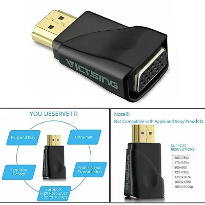 HDMI To VGA Converter Video Adapter Cable Converter HD 1080P VicTsing Black • $6.59