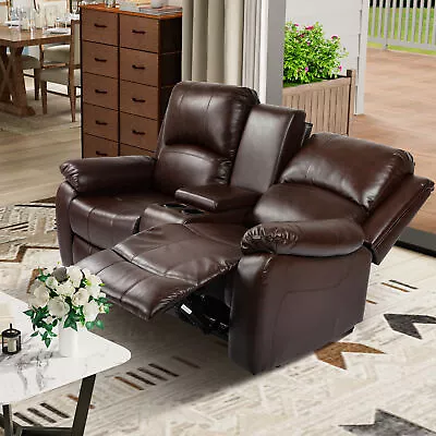 Loveseat Recliner Manual Double Sofa Home Theater Seating With Storage Console • $499.73