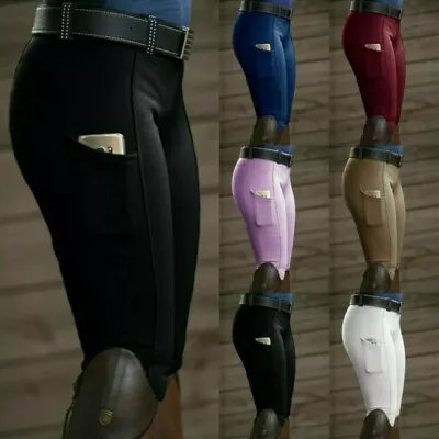 Ladies Horse Riding Leggings Tights Grip Phone Pocket Equestrian Pants Women • $18.51