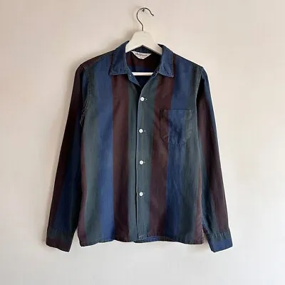 Vintage Collared Shirt Stripe Rust Bowling Loop Cotton Bode Rayon 50s 60s Mens S • $78