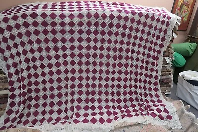 Beautiful Vintage Handmade Satin & Crochet Lace 86 X96  Queen Bedspread Shabby • $199