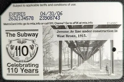 The Subway Celebrating 110 Years - NYC MetroCard Expired-Mint Condition • $4.99