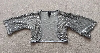 £2.95 • Buy Evie Silver Shiny Short Sleeve Sequin Top Size 8