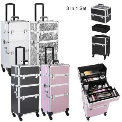 $75.99 • Buy Pro 3 In 1 Rolling Makeup Case Salon Tattoo Nail Art Organizer Trolley Lockable