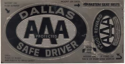 Vintage 1970s TRIPLE AAA Dallas Safe Driver Sticker - $200 Reward For Theft  • $25