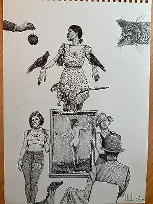 Girls Art Dog Drawing Surreal Mystery Magritte Original By Milan Zazel • $320