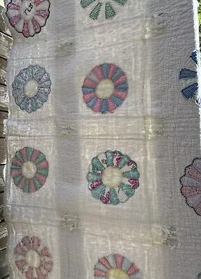 Vintage Patchwork Quilt Dresden Plate 1940’s To 1950’s As Is Cutter White • $65