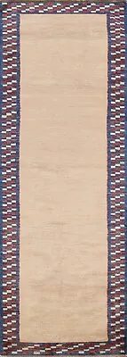 Ivory Bordered Gabbeh Kashkoli Oriental Runner Hand-knotted Wool Hallway Rug 3x8 • $328