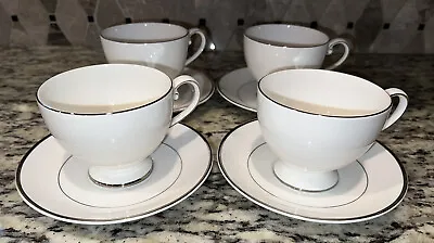 Mikasa Cameo Platinum HK301 Cup & Saucer Sets Fine China  Set Of 4 • $30