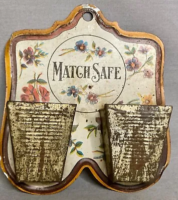 $9.99 • Buy Match Safe Wall Hanger Tin Dual Strikers Victorian Holder Flowers