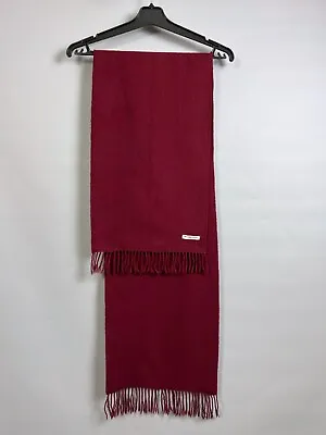 SAINT LAURENT Rive Gauche Wool Scarf Burgundy Red Fringe Trim Vintage YSL Unisex • £53.37