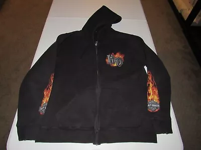 Harley Davidson Men's Black Zip Up Flame Sleeves Hooded Sweatshirt Size L • $10.49