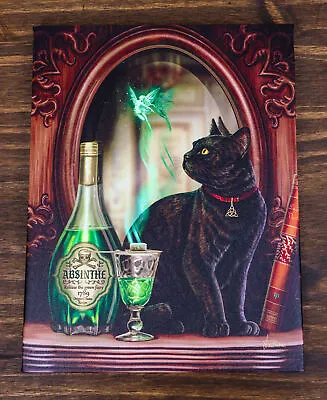 Absinthe Spirit Magical Potion Black Cat By Mirror Wood Framed Canvas Wall Decor • $19.49
