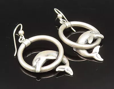 KABANA 925 Silver - Vintage Dolphin Jumping Circle Dangle Earrings - EG11898 • $52.25