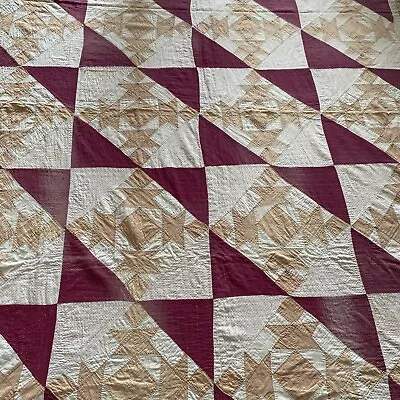 Vintage 1940’s Quilt Geometric Triangle Pattern Hand Quilted & Sewn 62” X 78” • $49.99