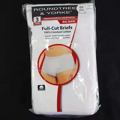 Roundtree & Yorke Full Cut Briefs 3 Pack Sz 46 White Big Man Cotton Underwear • $19.99