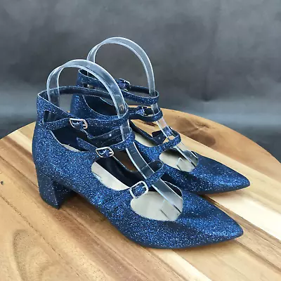 Max Studio Blue Glitter Ankle Strap Block Heel Pumps Womens Size 6 B • $16.40