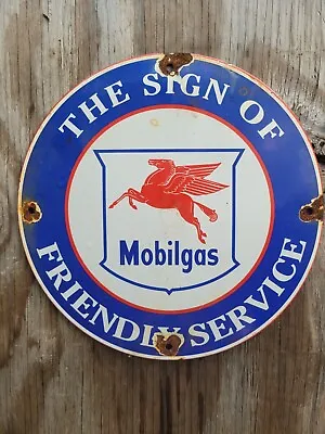 Vintage Mobil Porcelain Sign Gas Pump Plate Oil Service Pegasus Advertising 12  • $145.11