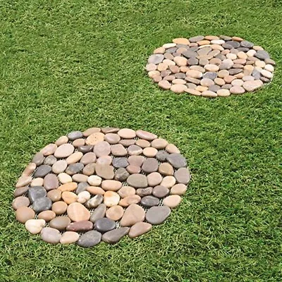 Round Pebble Stepping Stones Outdoor Garden Rock Pathway Slabs 33cm Set Of 2 • £21.95