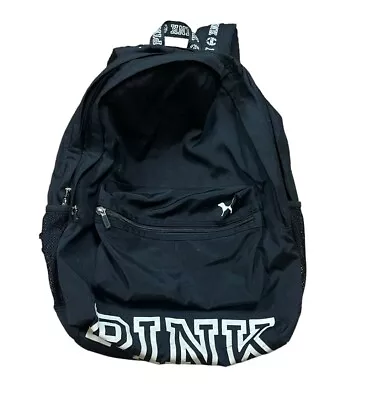 PINK Victoria's Secret Black White Dog Logo Zip Multi-Pocket Travel Bag Backpack • $25.99