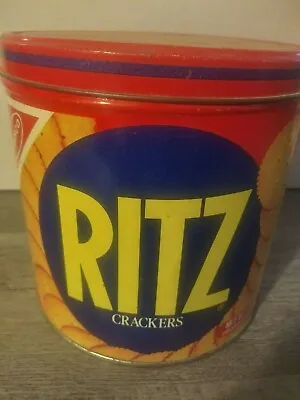 Vintage Ritz Nabisco Cracker Keeper Round Tin Canister 1982 12oz Advertising • $12.74