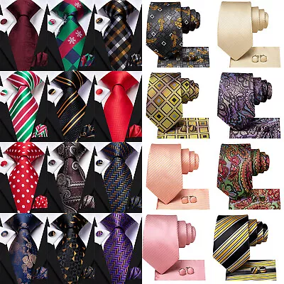 Stripe Men Ties Set Classic WOVEN Necktie With Handkerchief Cufflinks Formal • $27.98