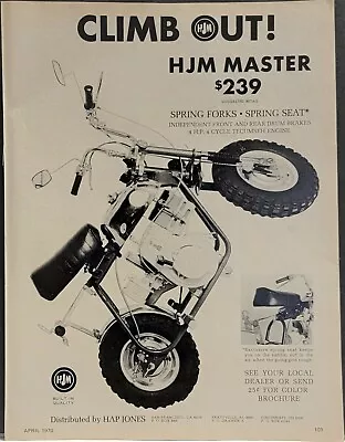 1970 HJM Master Mini Bike Print Ad Spring Forks Spring Seat 4 Cycle Tecumseh  • $7.99