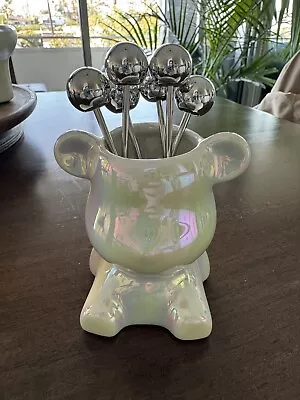 Iridescent Ceramic Mouse Figurine Holder - Crafts Pens Makeup Brush Display • $9