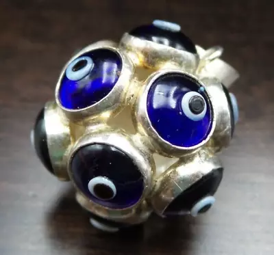 $59.99 • Buy Unusual Vintage Sterling Silver & Blue Glass Evil Eye Protective Pendant Charm