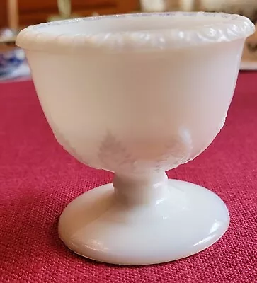 Birch Leaf Pattern Master Salt White Milk Glass Possibly Gillinder & Sons  • $21