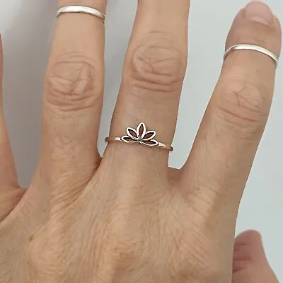 $17.99 • Buy Sterling Silver Tiny Lotus Ring, Flower Ring, Silver Ring, Yoga Ring, Stackable