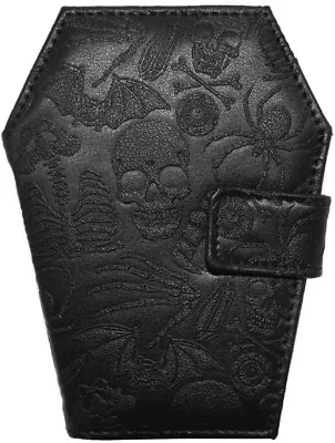 Kreepsville 666 Embossed Skull Coffin Shape Vegan Wallet Black Medium • $21.59